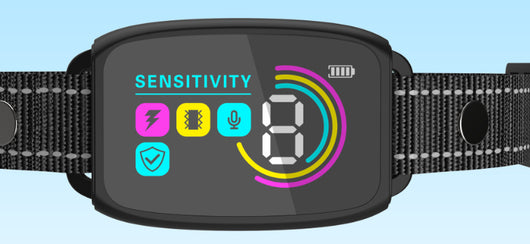 Smart automatic anti-barking dog collar with digital display, portable pet water bottle with food compartment, and a rectangular pet bed. - Image 34