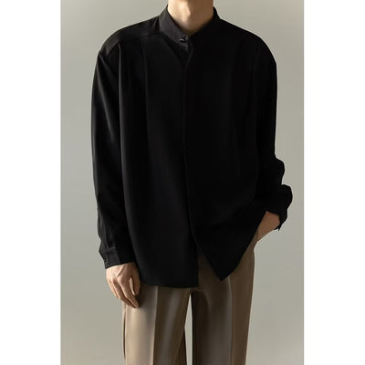 Camisa Casual Holgada de Manga Larga con Cuello Alzado para Hombre - Image 5