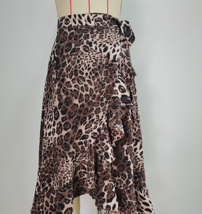 Falda Sexy Estampado Leopardo Irregular con Volantes y Cordones - Image 8