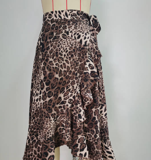 Falda Sexy Estampado Leopardo Irregular con Volantes y Cordones - Image 8