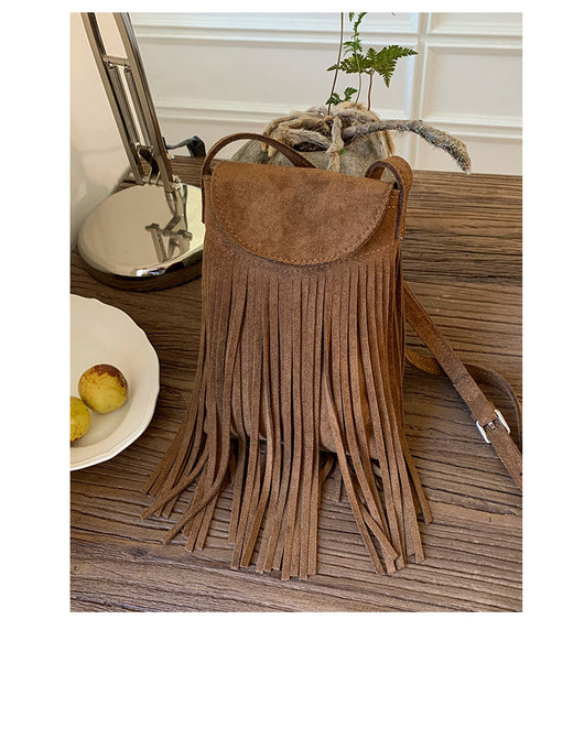 Bolso Bandolera Retro Gamuza Esmerilada con Borlas para Celular - Image 15