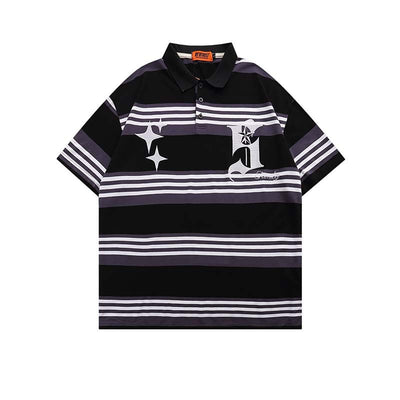 Polo Manga Corta con Rayas y Bordado de Letras para Hombre - Image 3