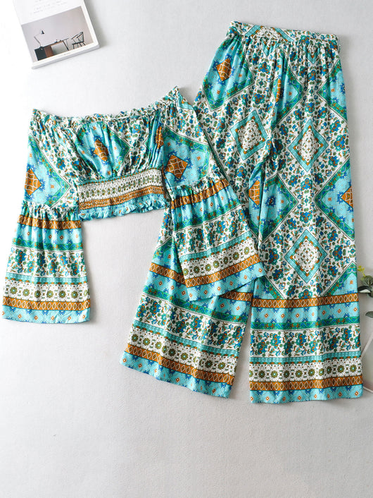 Conjunto de Otoño para Mujer: Blusa Estampada de Manga Larga y Pantalón Ancho - Image 11