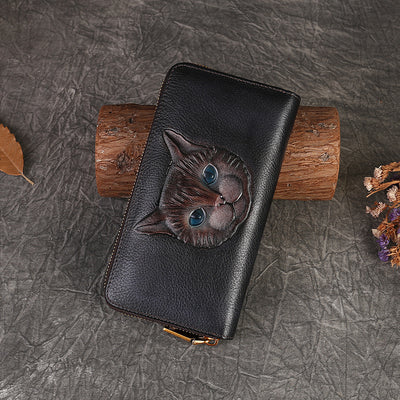 Monedero de Cuero Genuino con Diseño de Gato y Múltiples Espacios para Tarjetas - Image 9