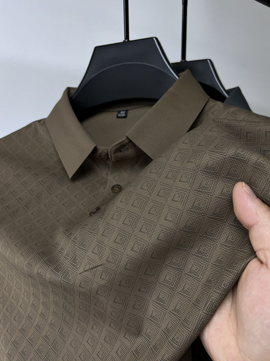 Polo Elegante de Seda de Hielo Manga Corta para Hombre - Diseño Cuadros Verano - Image 5