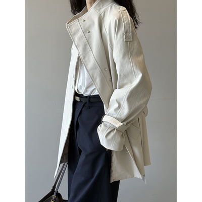 Abrigo Trench Casual Holgado con Cuello de Pie para Mujer - Image 7