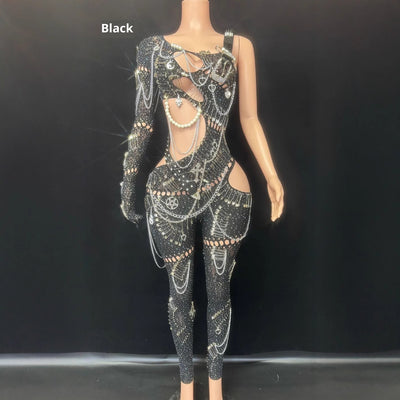 Jumpsuit Elegante con Cutouts y Cadena de Perlas para Mujer - Image 2