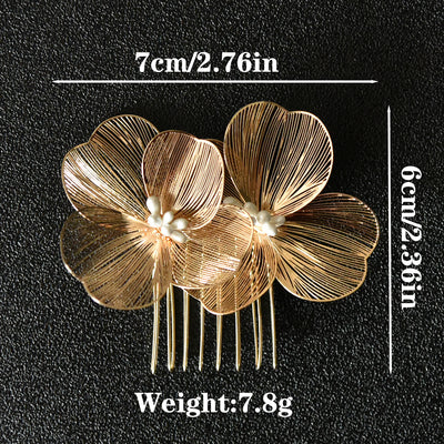 Peineta Nupcial de Flores Doradas - Accesorio de Ensueño para Novia - Image 3