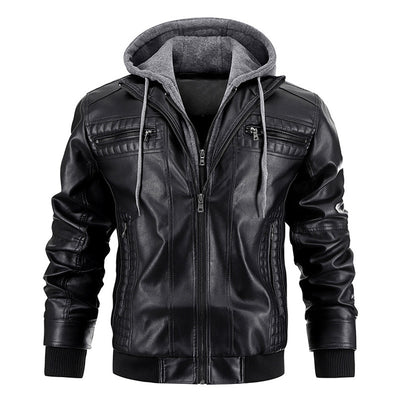 Chaqueta de Cuero PU con Capucha y Bolsillos con Cierre para Hombre - Image 3