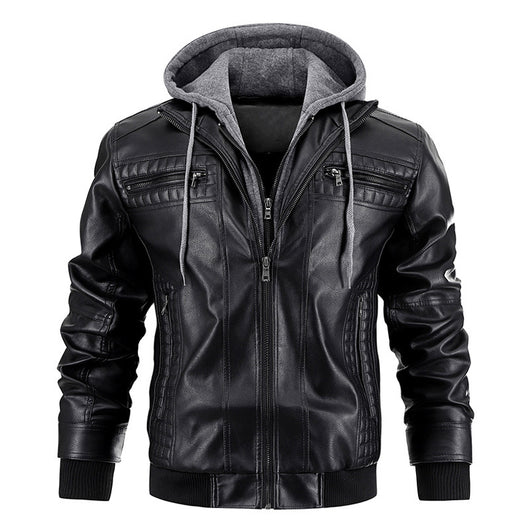 Chaqueta de Cuero PU con Capucha y Bolsillos con Cierre para Hombre - Image 3