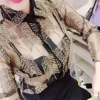 Blusa Transparente con Lentejuelas y Cuentas - Image 3