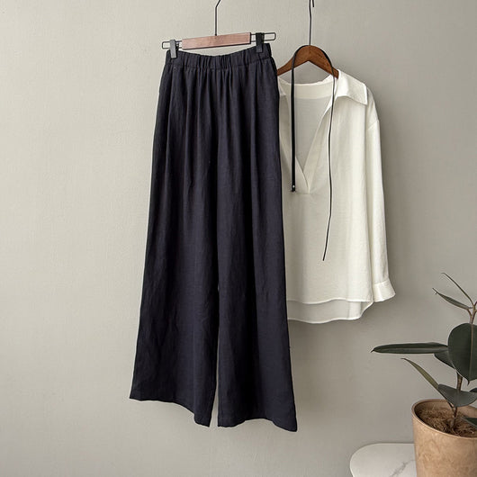 Pantalón Drapeado Slim Cintura Alta con Pierna Ancha - Image 7