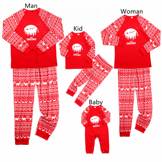 Family matching Christmas pajamas: black long-sleeve tops with white deer prints and red buffalo plaid pants. - Image 9
