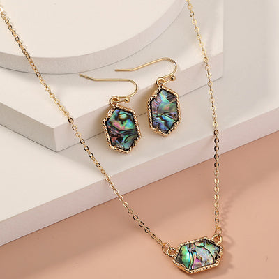 Juego de Collar y Aretes de Concha Abulón Natural en Forma de Diamante - Image 15