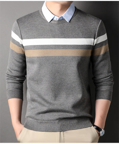 Suéter Rayado con Cuello Postizo Falso Dos Piezas para Hombre - Image 8