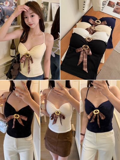 Camiseta Halter Ajustada con Lazo Decorativo para Mujer - Image 27