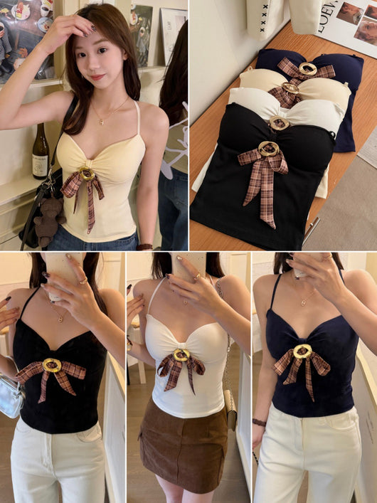 Camiseta Halter Ajustada con Lazo Decorativo para Mujer - Image 27