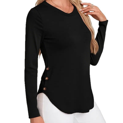 Suéter Femenino Cuello Redondo Dobladillo Curvo Manga Larga Otoño Invierno - Image 4