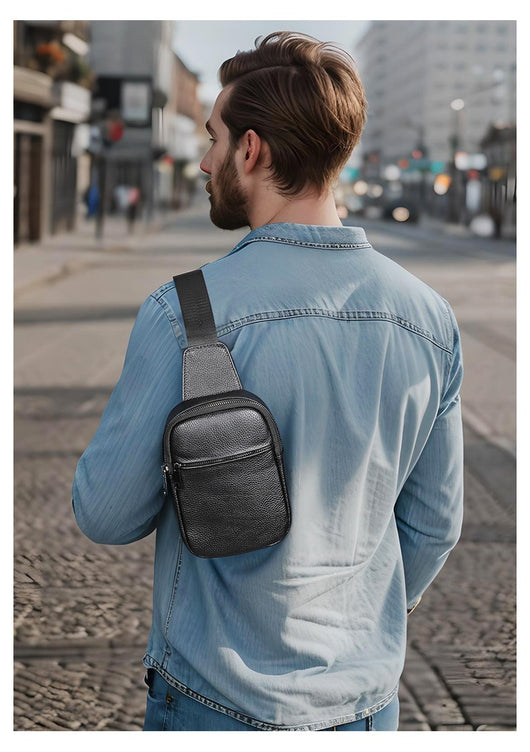 Bolsa de Pecho Crossbody de Cuero Genuino para Hombre - Funcional y Versátil - Image 10