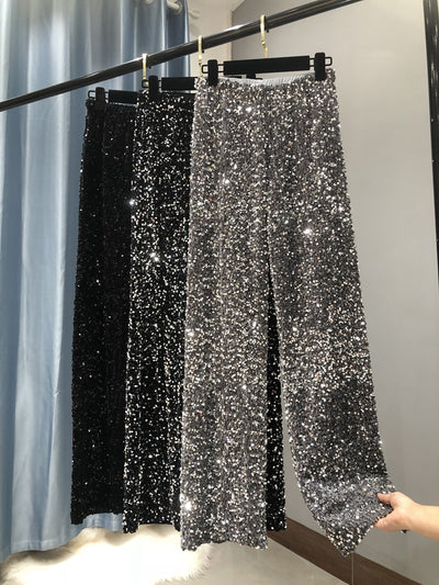 Pantalón Ancho Recto con Lentejuelas Alargado para Mujer - Image 4