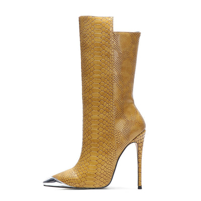 Botas Tobilleras de Tacón Alto con Punta Aguda y Efecto Piel de Serpiente Talla Grande - Image 17