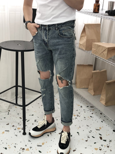 Pantalones Cortos Denim Rotos Estilo Coreano para Hombre - Image 7