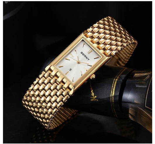 Reloj de Cuarzo Rectangular Dorado Ultrafino para Hombre - Image 17