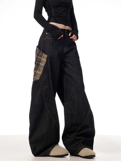 Pantalones Rectos Anchos con Costuras Cuadros Retro para Mujer - Image 6