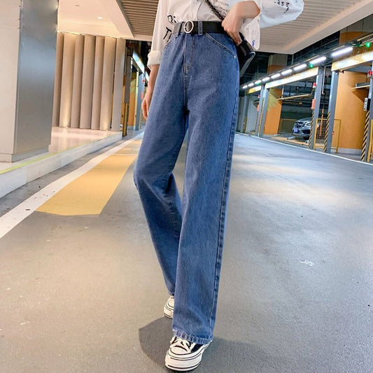 Jeans Cintura Alta Pierna Ancha Efecto Reductor Azul Oscuro para Mujer - Image 2