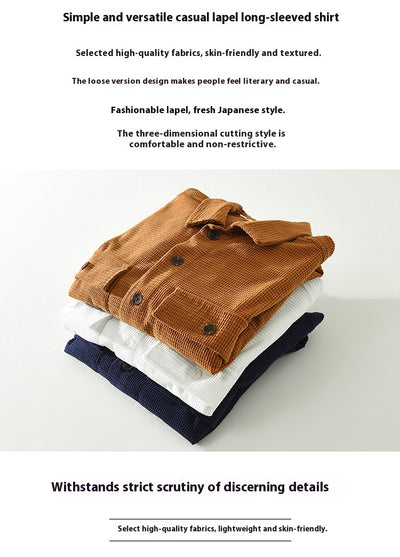 Camisa de Trabajo Estilo Japonés Textura Waffle Manga Larga - Image 8