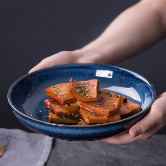 Plato de Cerámica Artesanal Azul Estrella con Esmalte Variable Horno Japonés - Image 14
