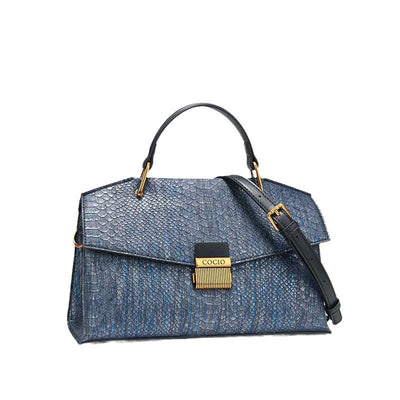 Bolso de Mano Azul con Textura de Serpiente - Diseño Premium para Mujer - Image 4