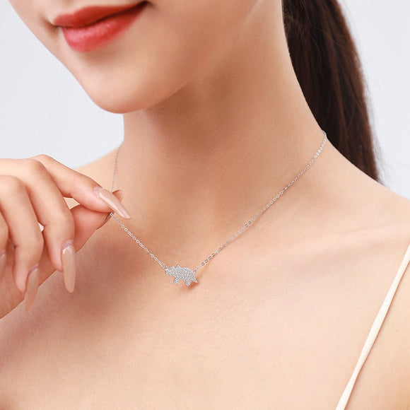 Collar de Plata 925 Rinoceronte Brillante con Diamantes Completos