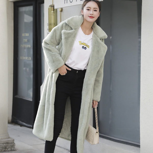 Abrigo Largo de Cashmere y Algodón con Detalles de Pelaje para Mujer
