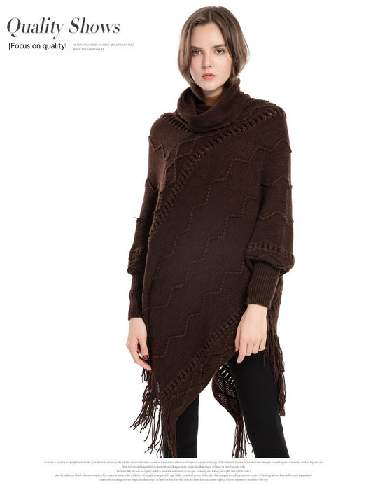Suéter de Cuello Alto con Flecos Acrilico - Poncho Cálido y Elegante - Image 15