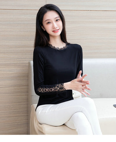 Blusa Negra Elegante Escote Profundo con Encaje y Mangas Largas - Image 12