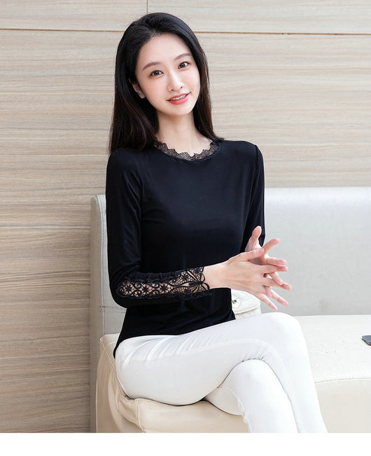 Blusa Negra Elegante Escote Profundo con Encaje y Mangas Largas - Image 12