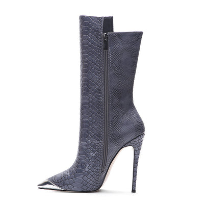 Botas Tobilleras de Tacón Alto con Punta Aguda y Efecto Piel de Serpiente Talla Grande - Image 11
