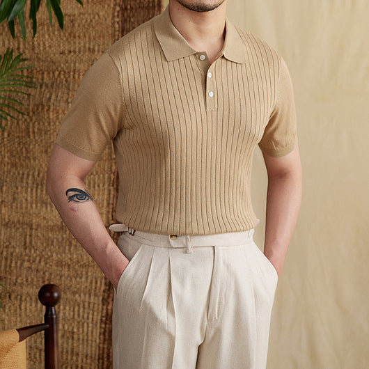 Polo Slim Fit con Rayas Hundidas en Tencel Algodón - Camiseta Transpirable - Image 8