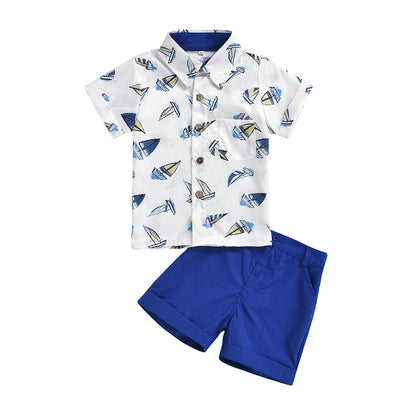 Conjunto Infantil Estampado Náutico: Camisa y Shorts de Verano