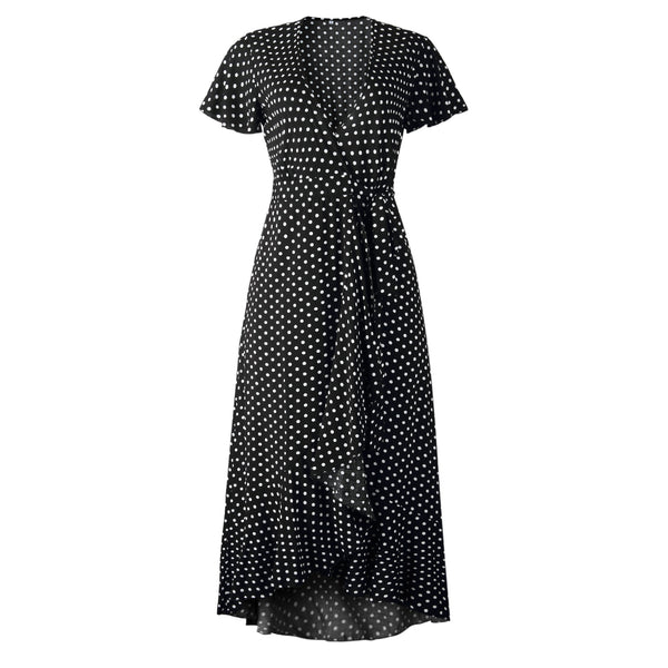 Vestido Corto de Lunares con Escote V y Volantes - Elegancia Femenina