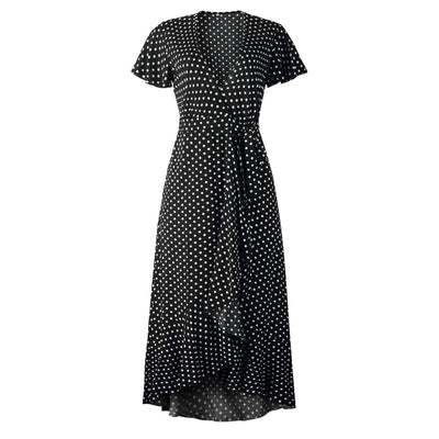 Vestido Corto de Lunares con Escote V y Volantes - Elegancia Femenina - Image 2