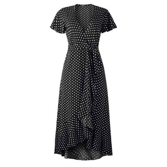 Vestido Corto de Lunares con Escote V y Volantes - Elegancia Femenina