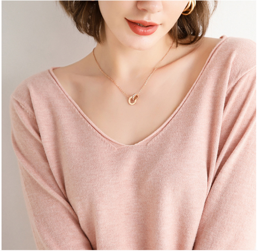 Suéter Suelto Cuello V Mujer Manga Larga Color Sólido - Image 25
