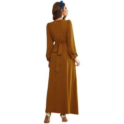 Vestido Largo Elegante de Manga Larga en Colores Sólidos Estilo Francés - Image 4