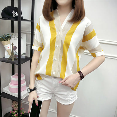 Blusa Mujer Escote V Rayas Manga Corta - Image 14