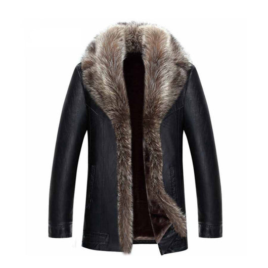 Chaqueta de Cuero Casual para Hombre con Cuello de Piel - Image 3