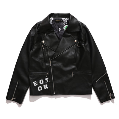 Chaqueta de Cuero para Hombre con Estampado de Letras y Cierre - Image 12