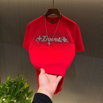 Playera Roja de Cuello Redondo con Letras de Brillantes - Image 15