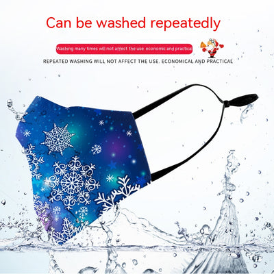 Christmas dust mask with a digital print of a black and white dog wearing a Santa hat and holding a candy cane. - Image 2